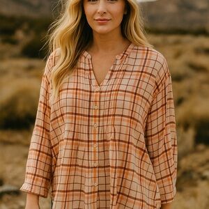 Woman Within Womens Shirt Plus Sz 3X Casual Grandma Pintucked Flannel Farmcore